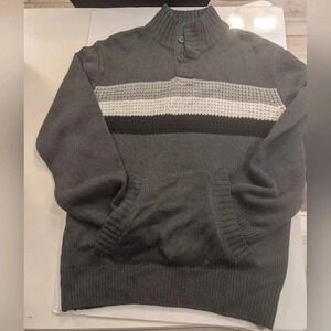 Alexander Julian Grey Striped Quarter Button Sweater Medium